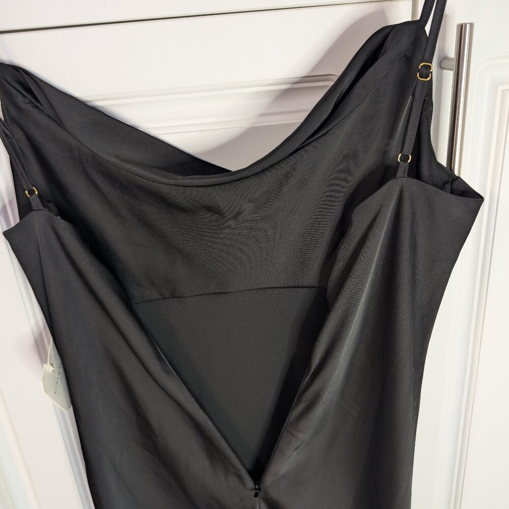 Altar’d State Black Satin Cowl Neck Ruched Maxi Dress S Bias Cut Whimsigoth NWT - Picture 7 of 14